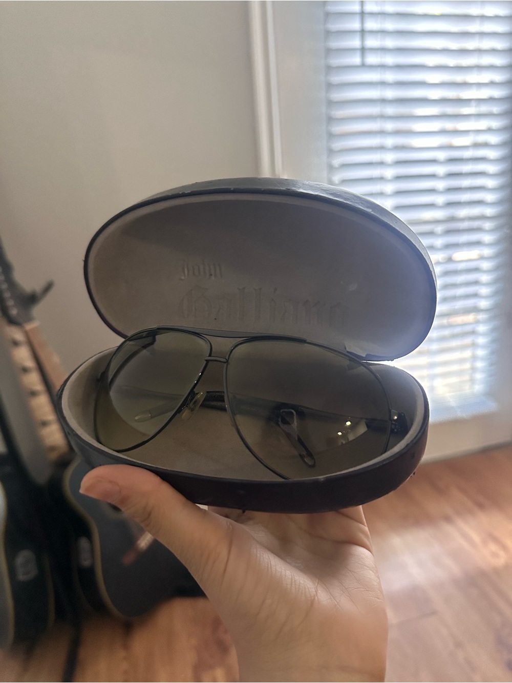 John Galliano Black Metal Aviator Sunglasses with Brown-Tinted Lenses